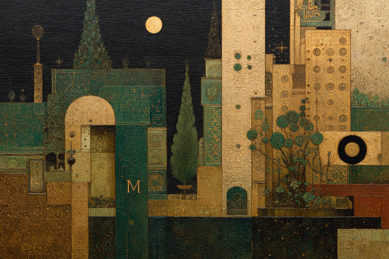 Surreale Abstrakte Kunst Mit Geometrischen Mustern Und Natur Elementen | Orientalisch | Einrichtungsstile