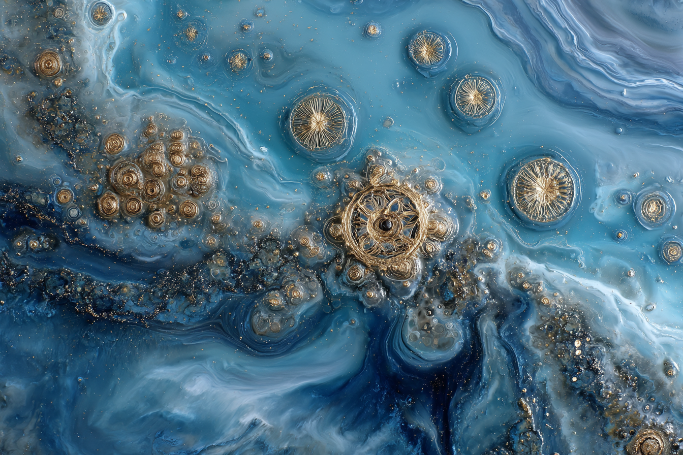 Wirbelnde Blaue Und Goldene Fluide Kunst Mit Kosmischen Themen | Orientalisch | Einrichtungsstile