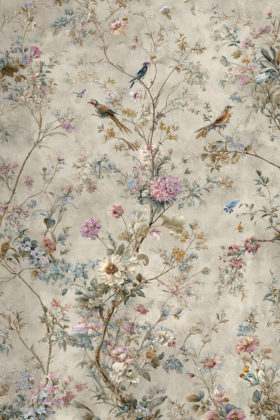 Blumen Und Voegel Muster Wandtapete Oder Stoffdesign | Romantisch und Landhaus | Einrichtungsstile
