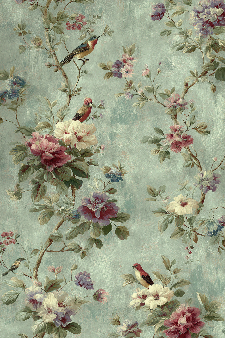 Blumenmuster Mit Voegeln Tapete Oder Textildesign | Romantisch und Landhaus | Einrichtungsstile
