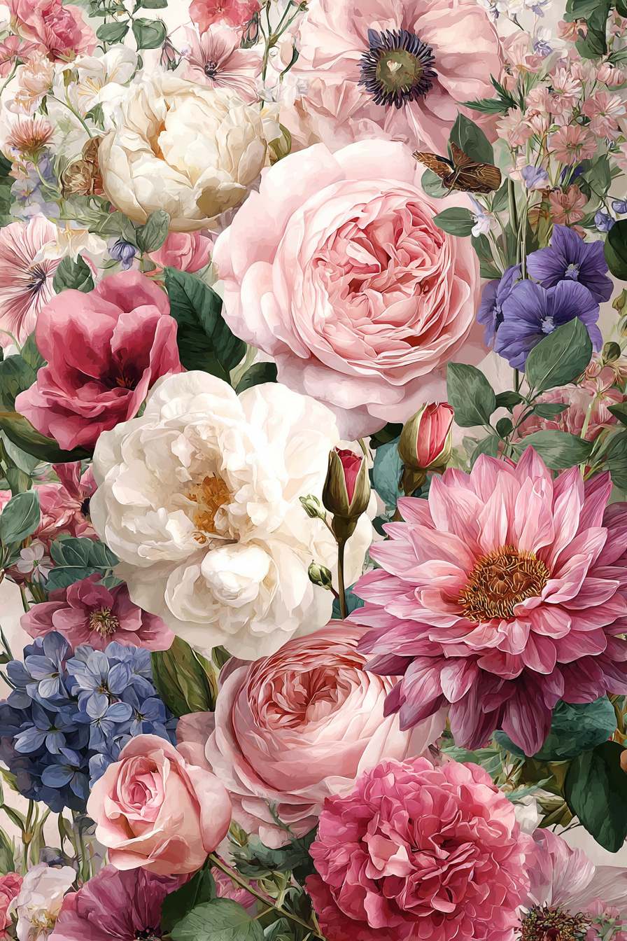 Collage Von Blumen Detailliert Und Bunt | Romantisch und Landhaus | Einrichtungsstile