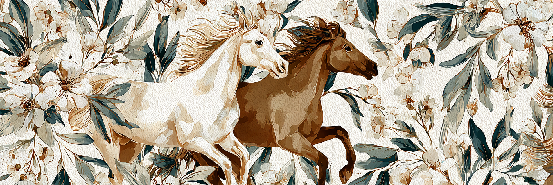Pferde Unter Blumen Illustration | Romantisch und Landhaus | Einrichtungsstile