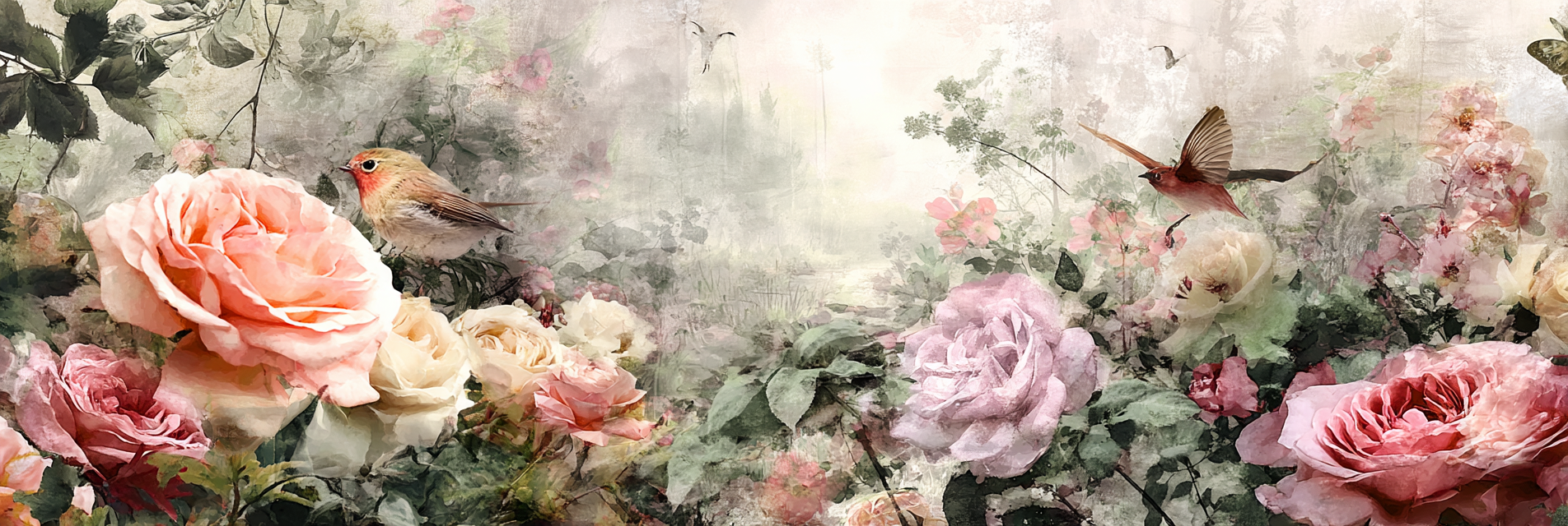 Ruhige Rosen Voegel Blumen Arrangement | Romantisch und Landhaus | Einrichtungsstile