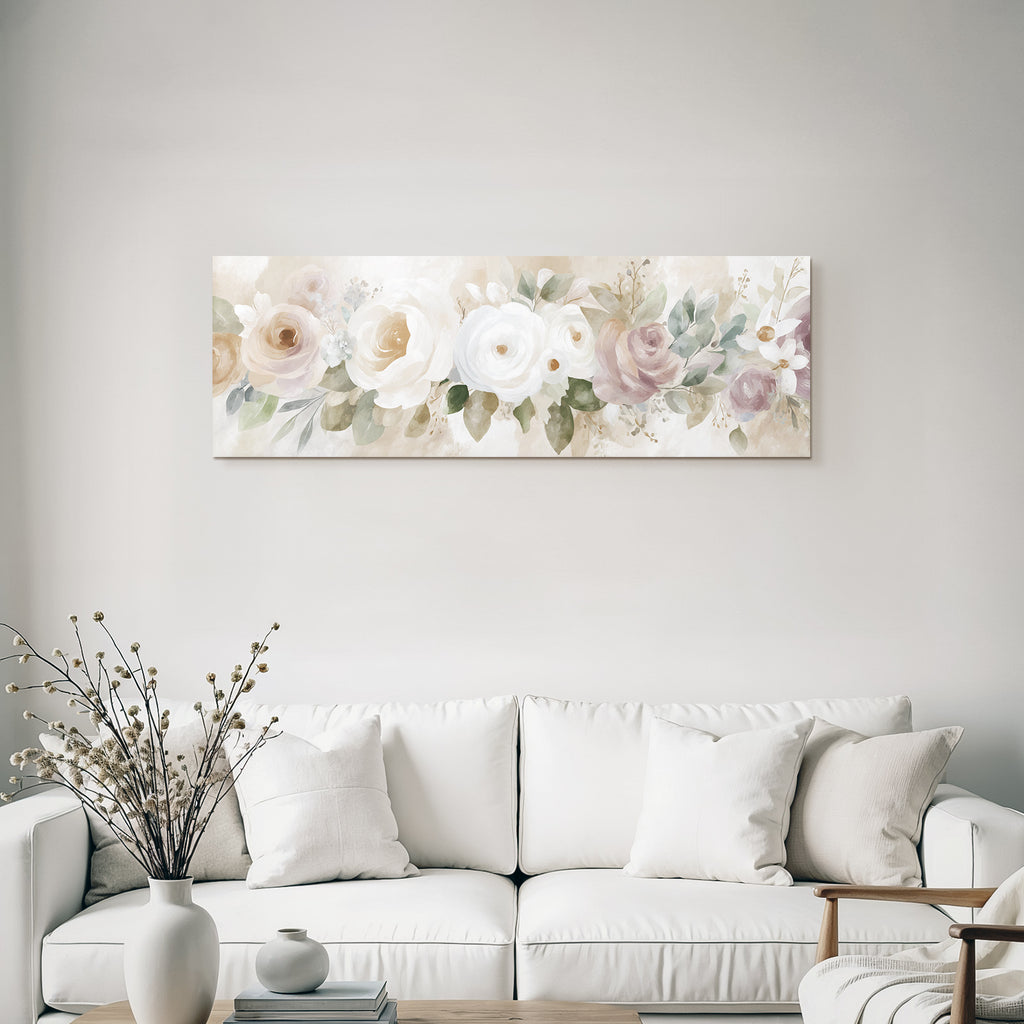 Schoene Blumendekoration Mit Gemalten Rosen Und Gruenem Hintergrund