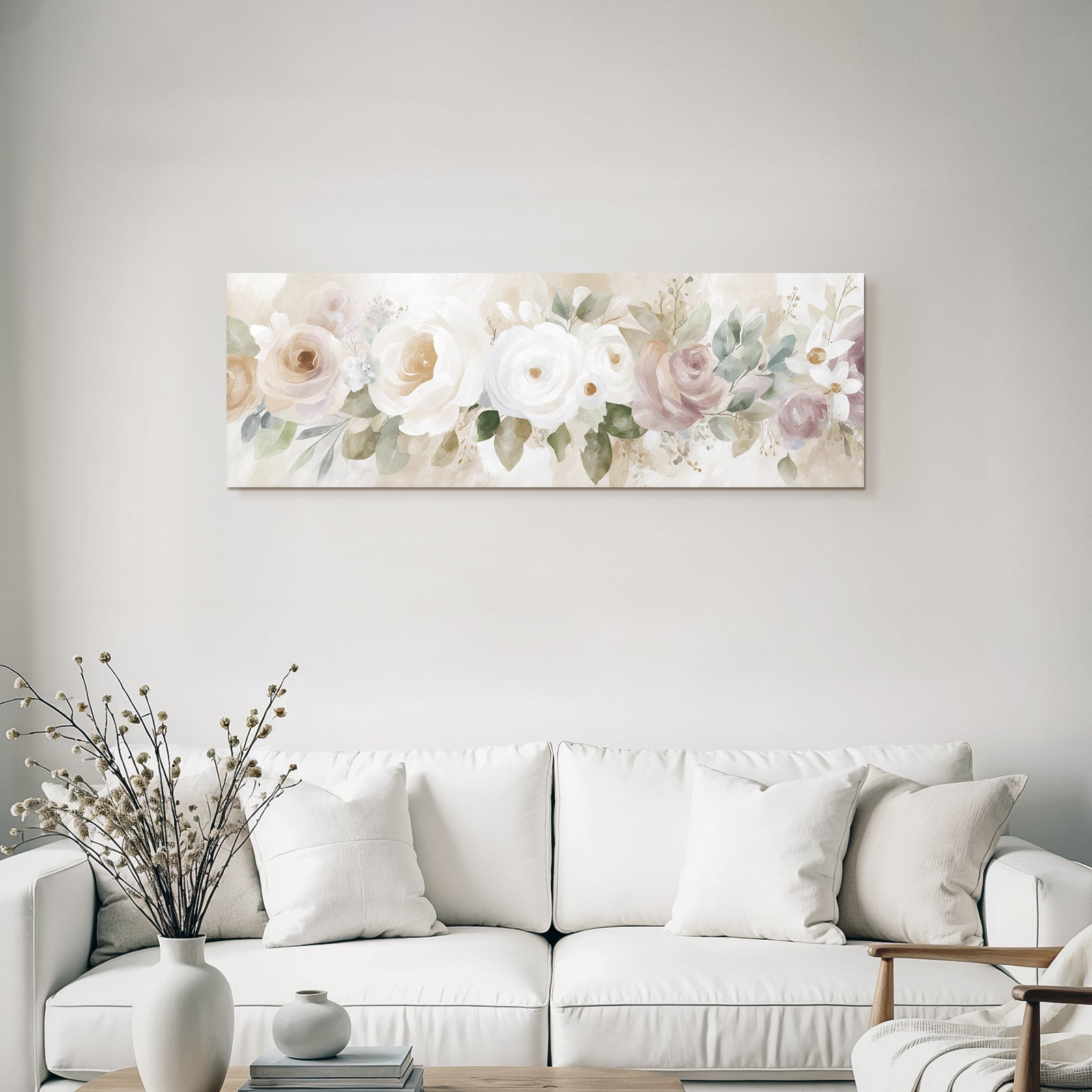 Schoene Blumendekoration Mit Gemalten Rosen Und Gruenem Hintergrund