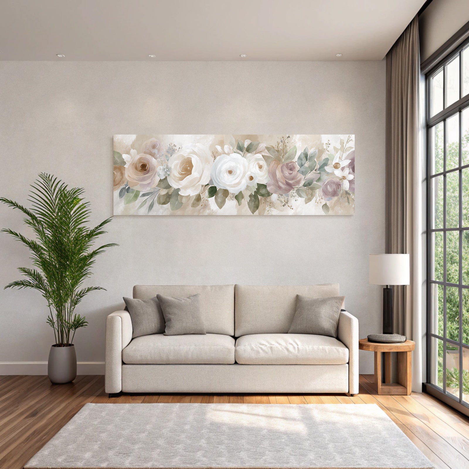 Schoene Blumendekoration Mit Gemalten Rosen Und Gruenem Hintergrund