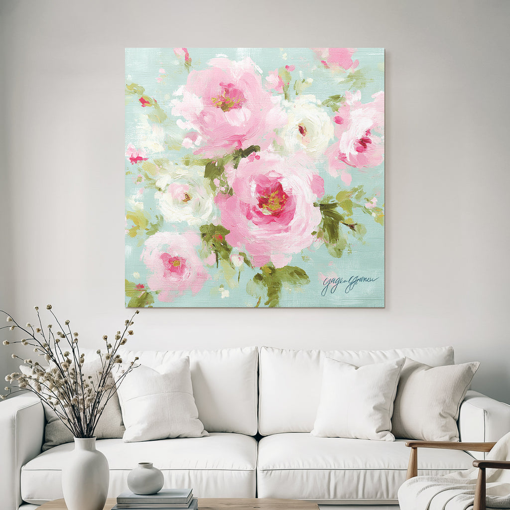 Blumenmalerei Rosa Blumen Hellblauer Hintergrund
