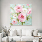 Blumenmalerei Rosa Blumen Hellblauer Hintergrund