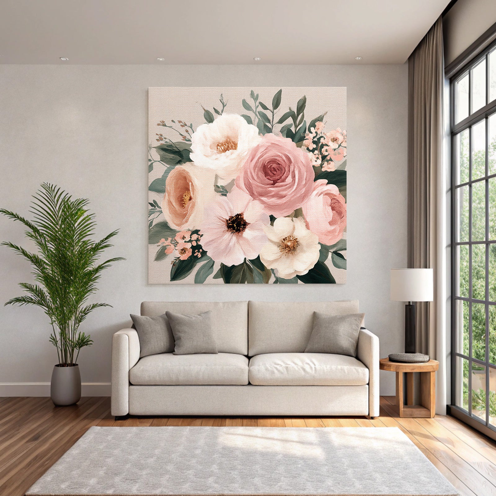 Blumige Anordnung Mit Rosen Auf Leinwand Textur