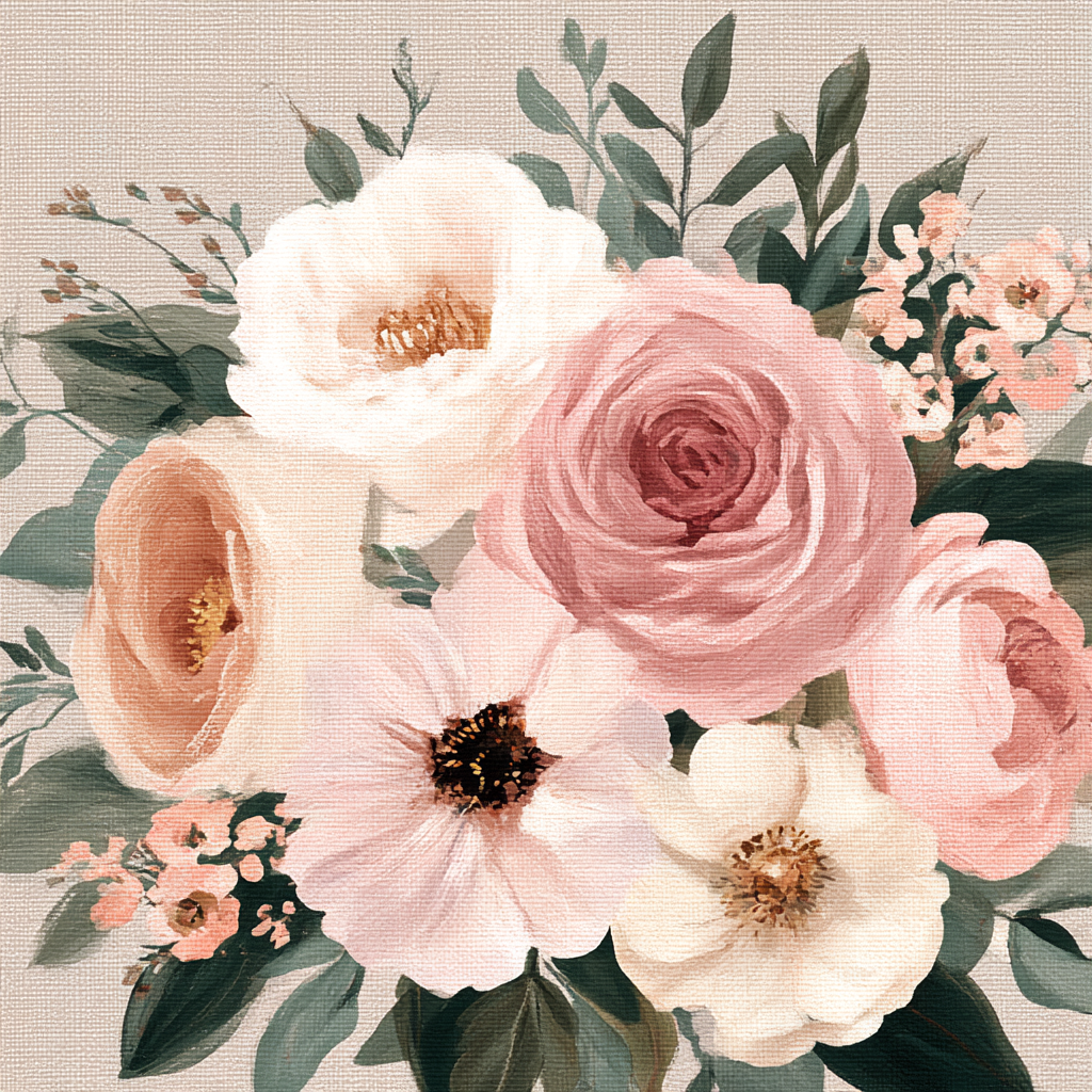 Blumige Anordnung Mit Rosen Auf Leinwand Textur | Romantisch und Landhaus | Einrichtungsstile
