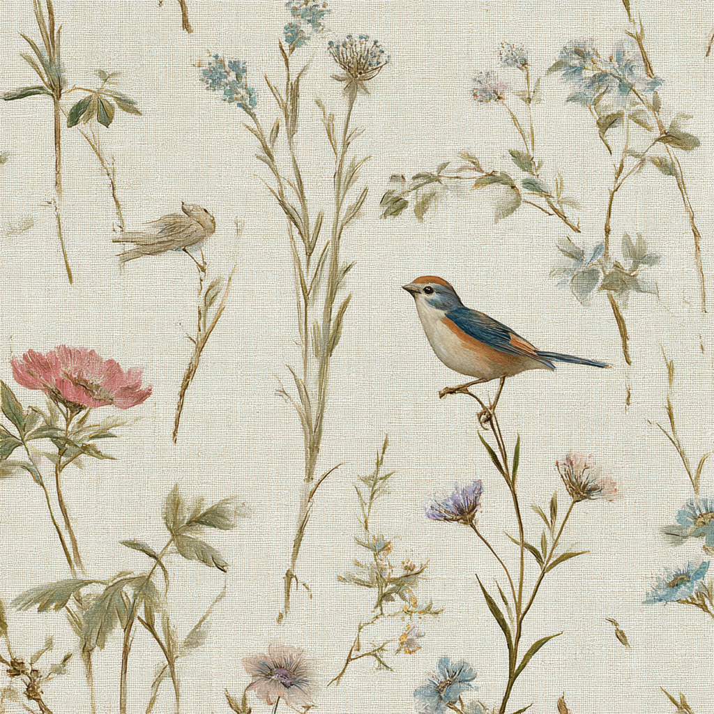 Botanische Illustration Blumen Voegel | Romantisch und Landhaus | Einrichtungsstile