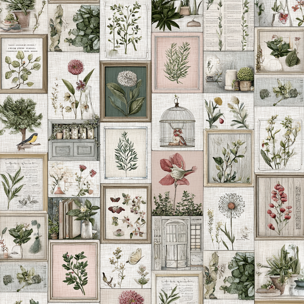 Botanische Illustration Collage Rahmen Kunstwerke | Romantisch und Landhaus | Einrichtungsstile