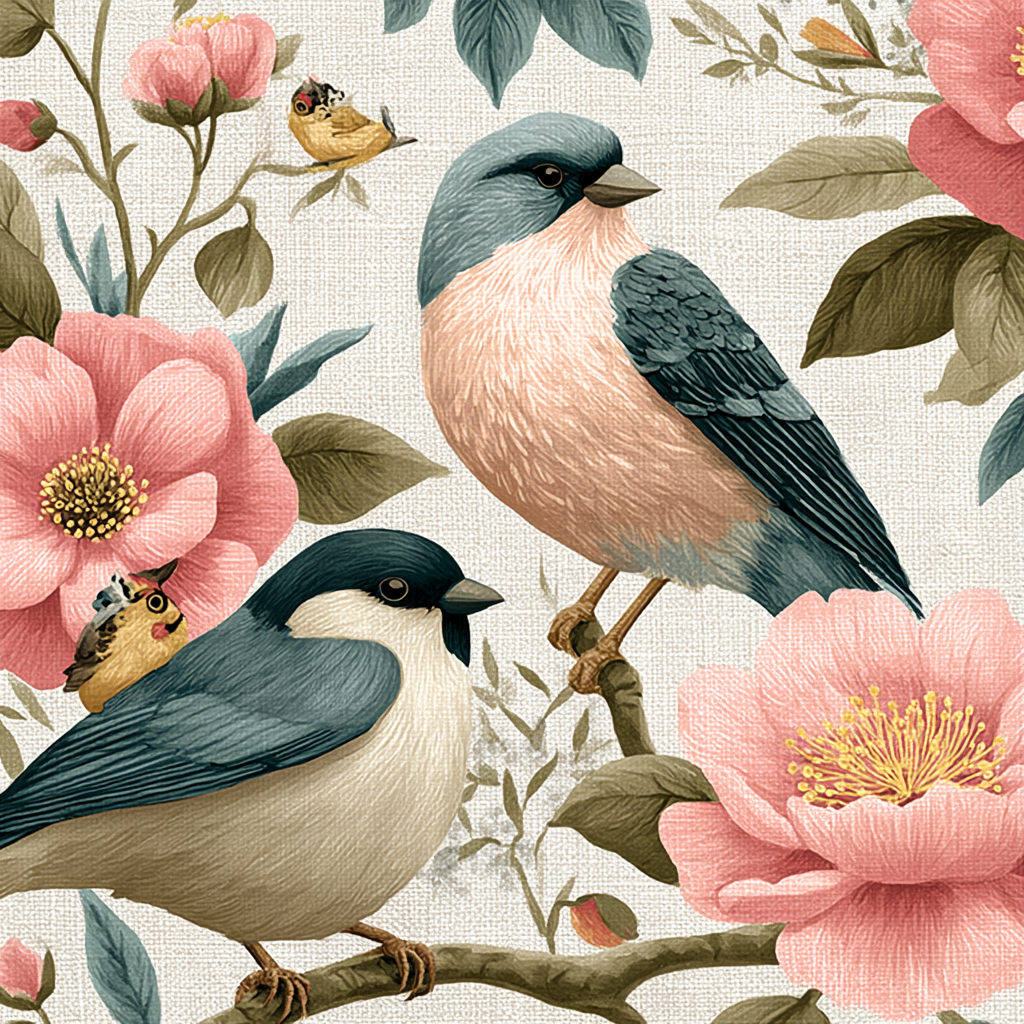 Bunte Voegel Umgeben Von Blumen Und Blaettern | Romantisch und Landhaus | Einrichtungsstile