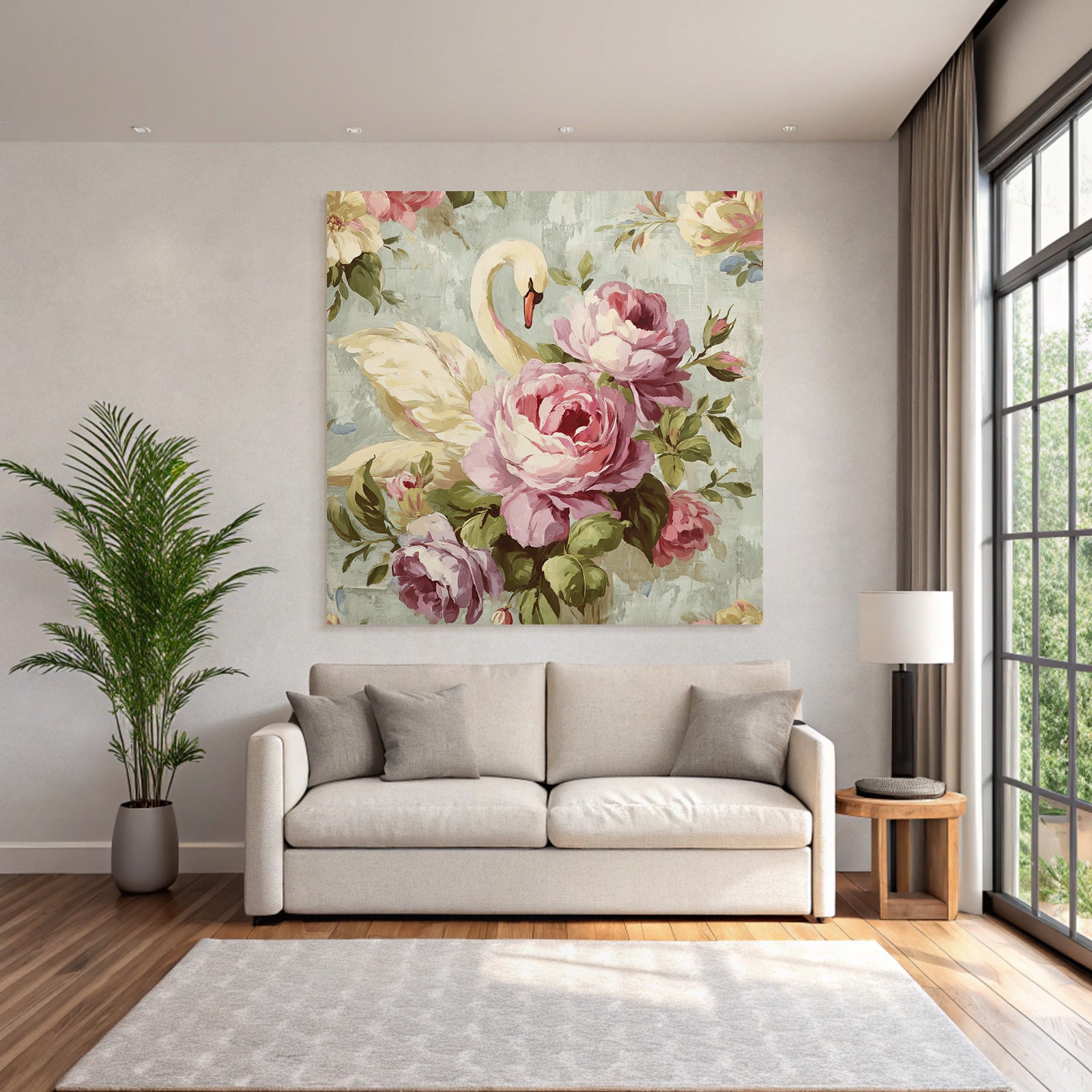 Dekorativer Blumendesign Mit Schwan Und Rosen