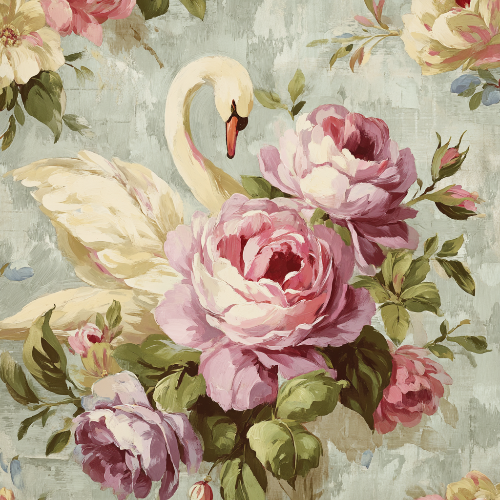 Dekorativer Blumendesign Mit Schwan Und Rosen | Romantisch und Landhaus | Einrichtungsstile