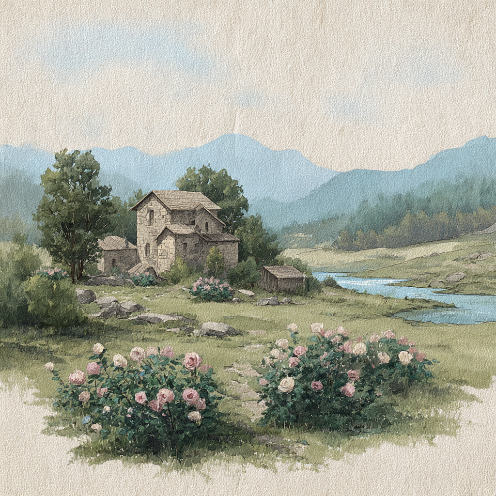 Friedliche Landschaft Mit Haus Baeumen Und Blumen Jpg | Romantisch und Landhaus | Einrichtungsstile