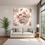 Pferde Blumen Voegel Illustration Dekoration