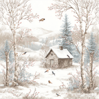 Ruhige Winterlandschaft Steinhaus Baum Schnee Voegel Berge | Romantisch und Landhaus | Einrichtungsstile