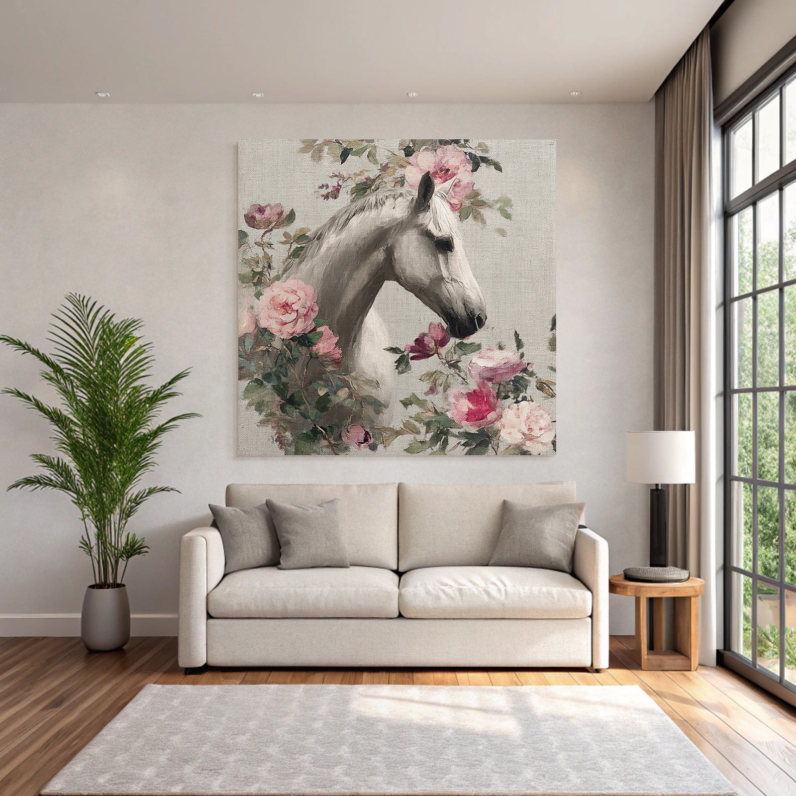 Weisser Pferd Blumen Gemalt