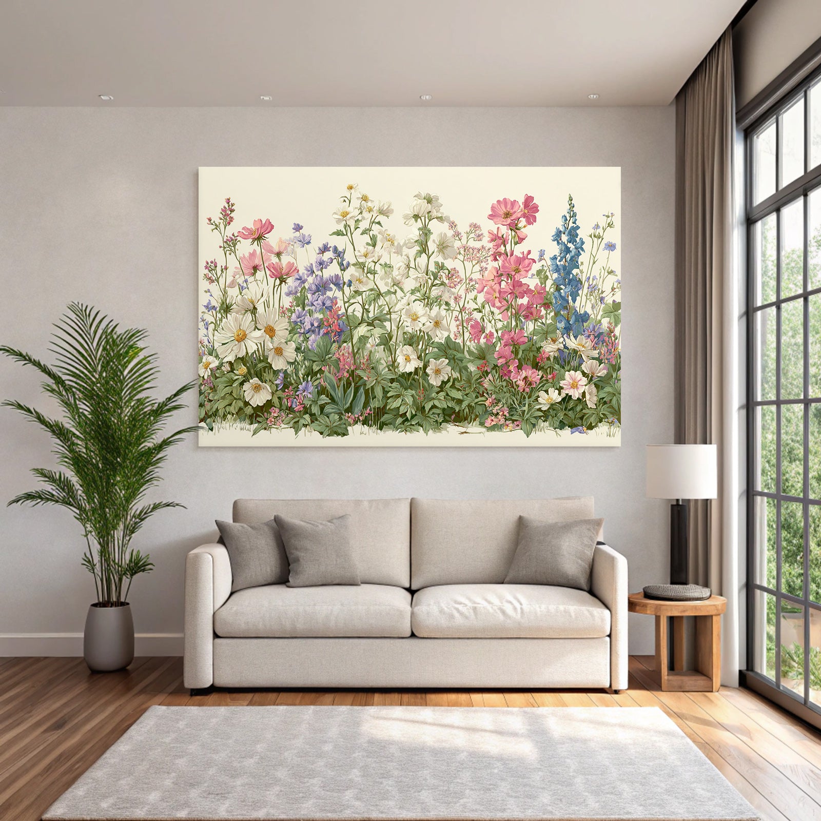Blumenmuster Illustration Blumen In Verschiedenen Farben Beige Hintergrund