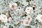 Blumenmuster Mit Voegeln Auf Blauem Hintergrund | Romantisch und Landhaus | Einrichtungsstile