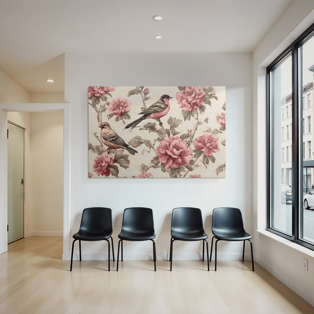 Floral Pattern Mit Voegeln Und Rosa Blumen