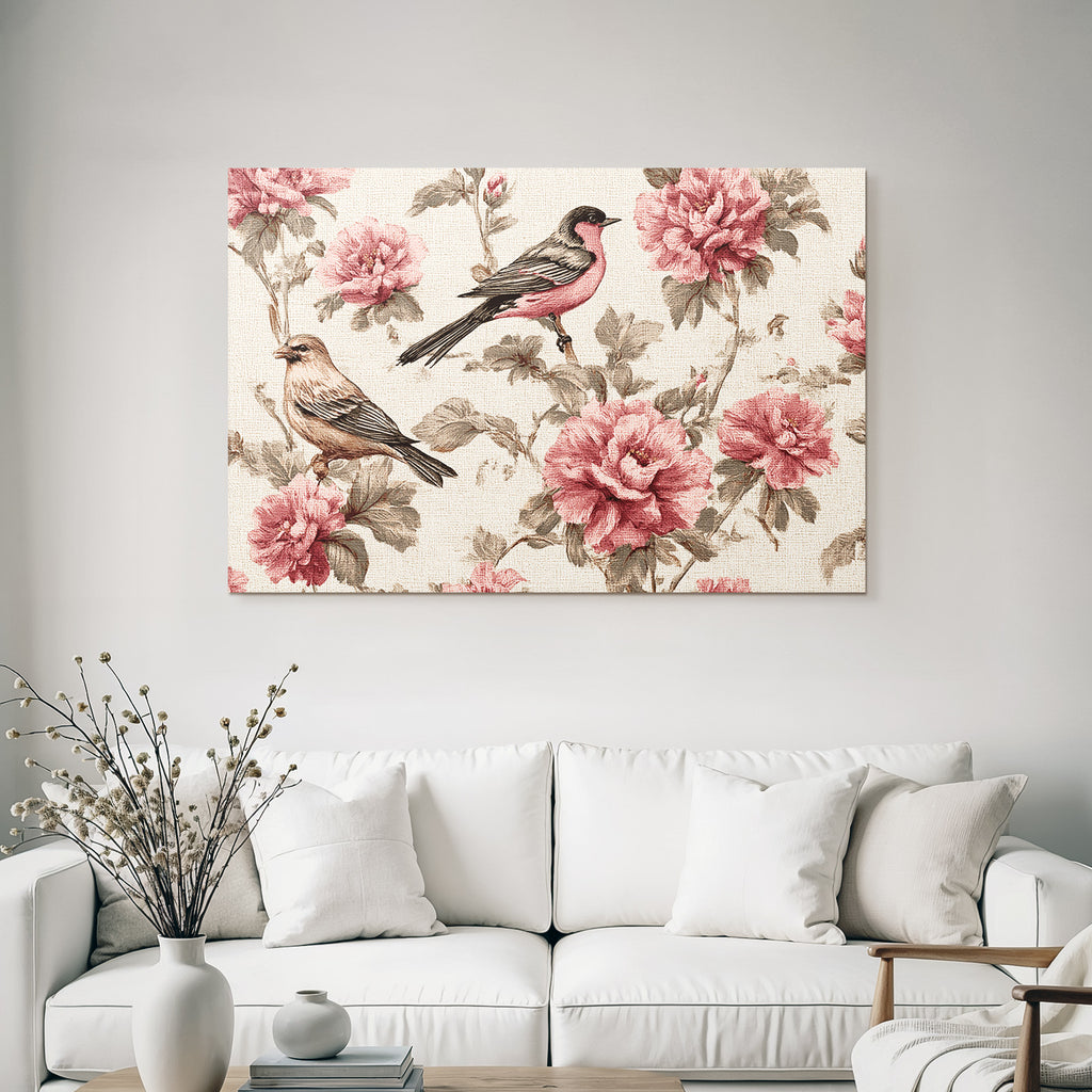 Floral Pattern Mit Voegeln Und Rosa Blumen