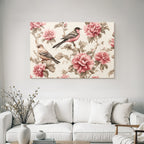 Floral Pattern Mit Voegeln Und Rosa Blumen