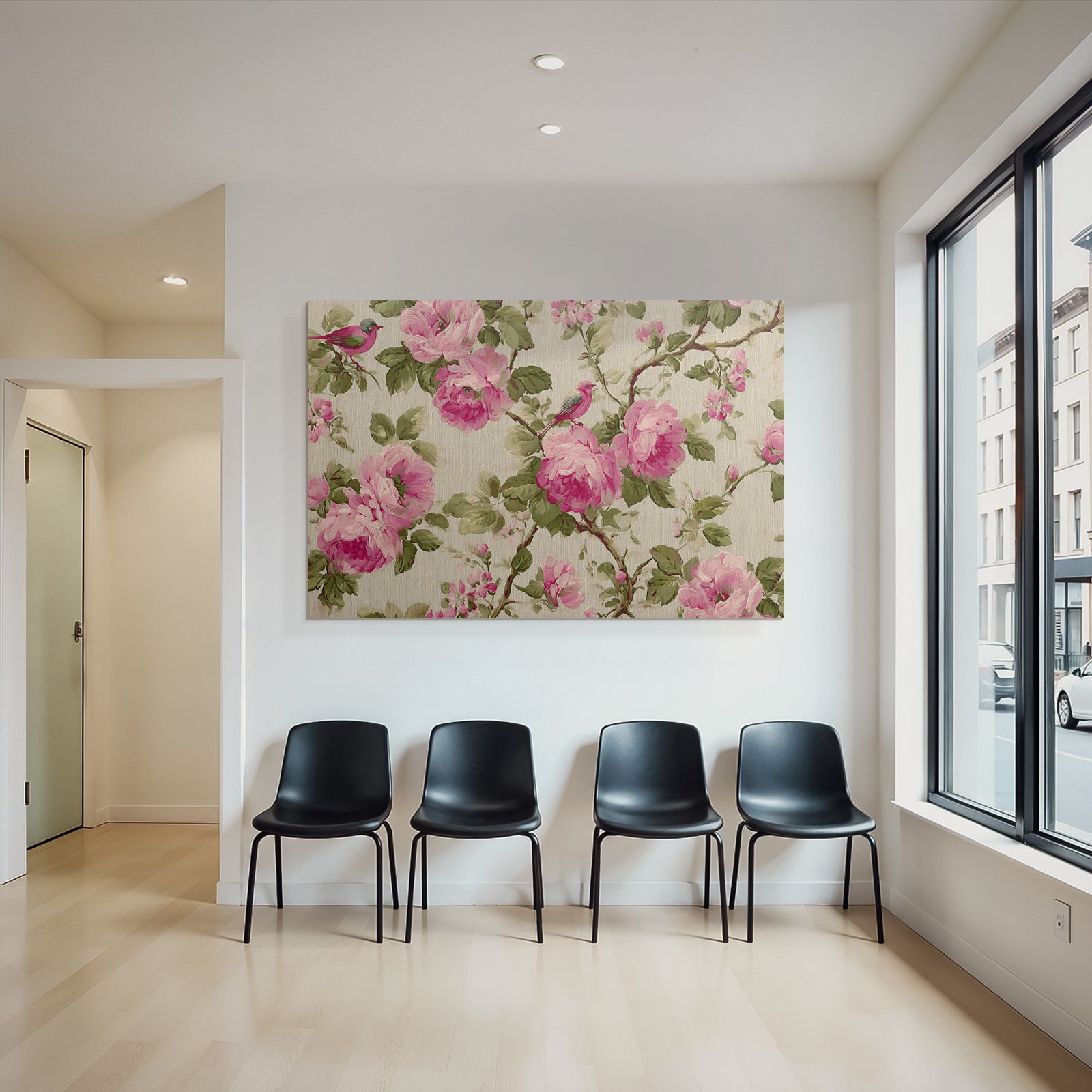 Floraldesign Rosa Und Voegel Wallpaper Fabric