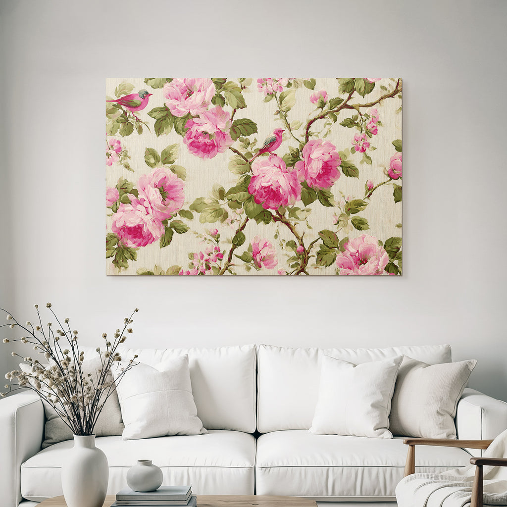 Floraldesign Rosa Und Voegel Wallpaper Fabric