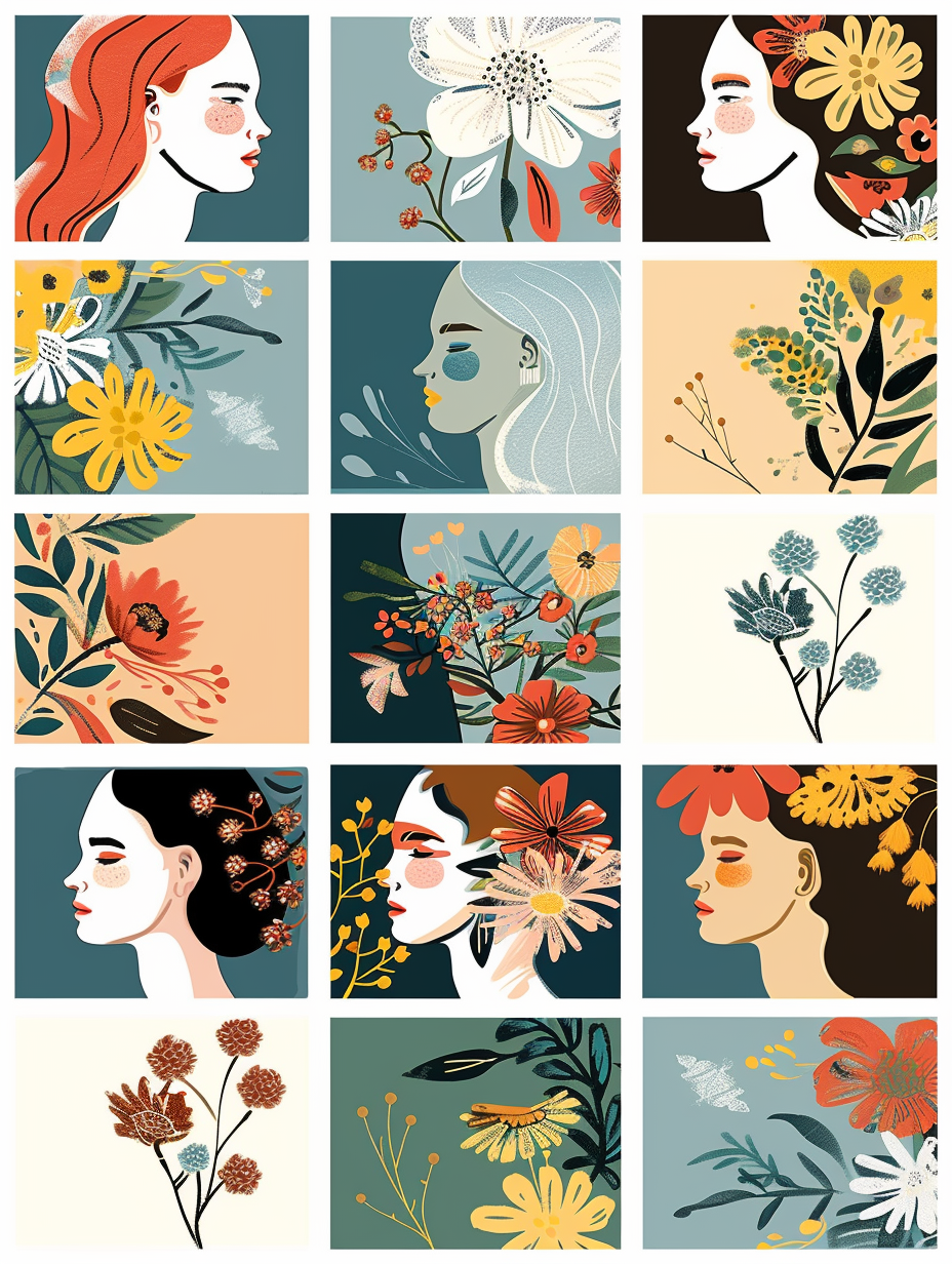 Skandenavisch Frauenprofile Und Blumendesigns Collage | Skandinavisch | Einrichtungsstile
