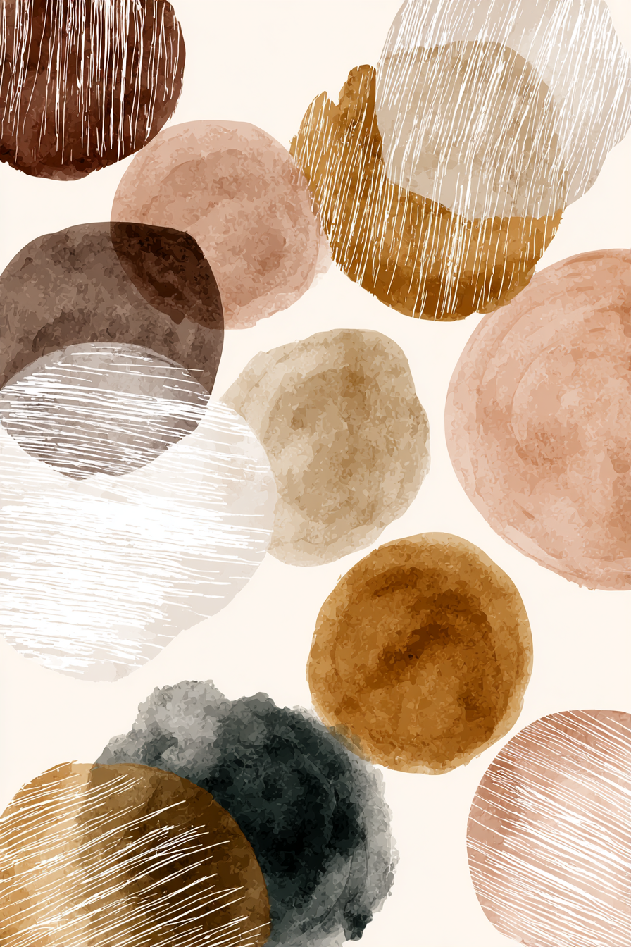Skandenavisch Moderne Kuenstlerische Darstellung Ueberlappender Kreise Erdtoene Texture | Skandinavisch | Einrichtungsstile