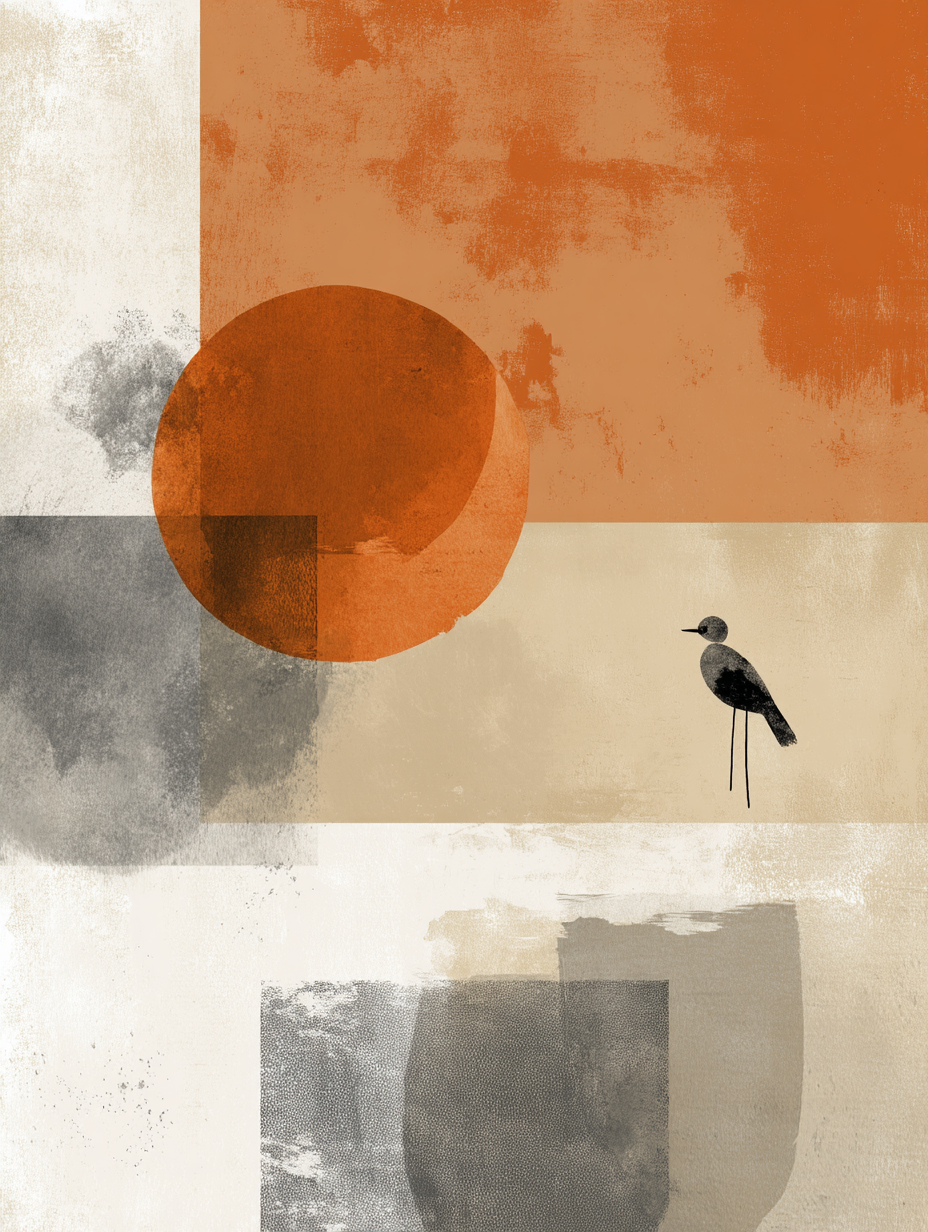 Geometrische Formen Vogel Silhouette Orange Grau Abstrakte Illustration | Skandinavisch | Einrichtungsstile