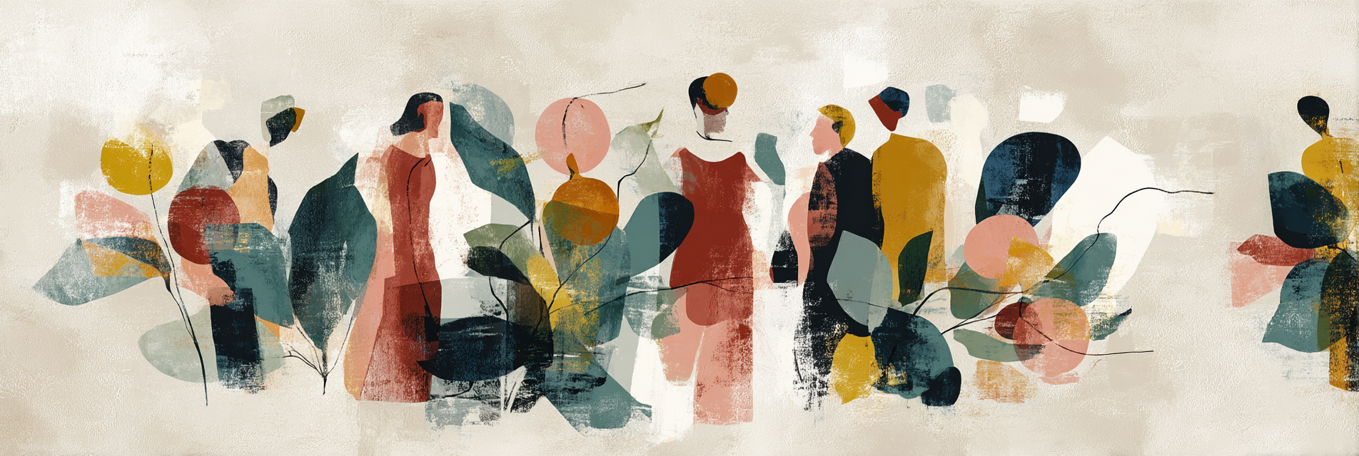 Skandenavisch Stilisierte Illustration Der Figuren In Abstrakten Blaettern Und Blumen | Skandinavisch | Einrichtungsstile