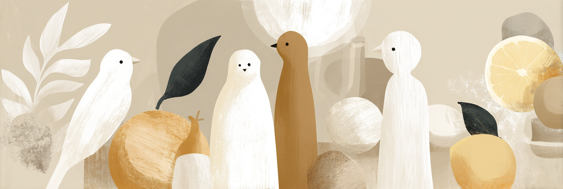 Skandenavisch Stilisierte Voegel Illustration Beigen Hintergrund | Skandinavisch | Einrichtungsstile