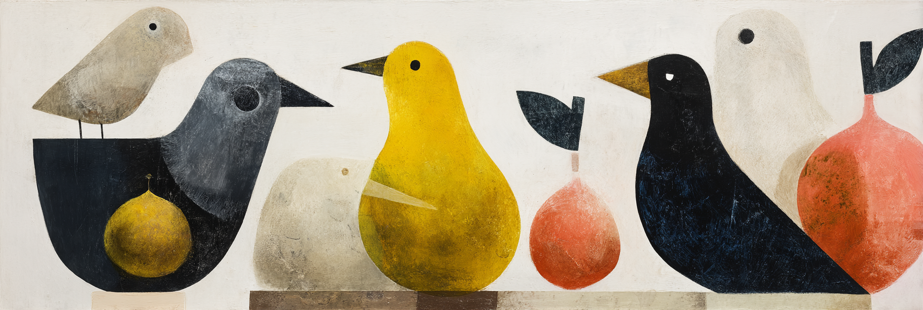 Abstrakt Vogel Und Fruechte Stilisierte Illustration | Skandinavisch | Einrichtungsstile
