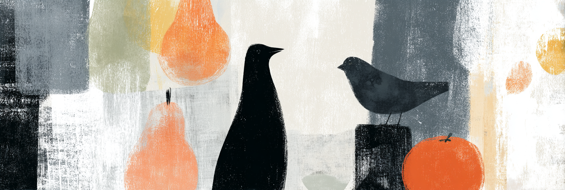 Abstrakte Vogel Und Frucht Illustration | Skandinavisch | Einrichtungsstile