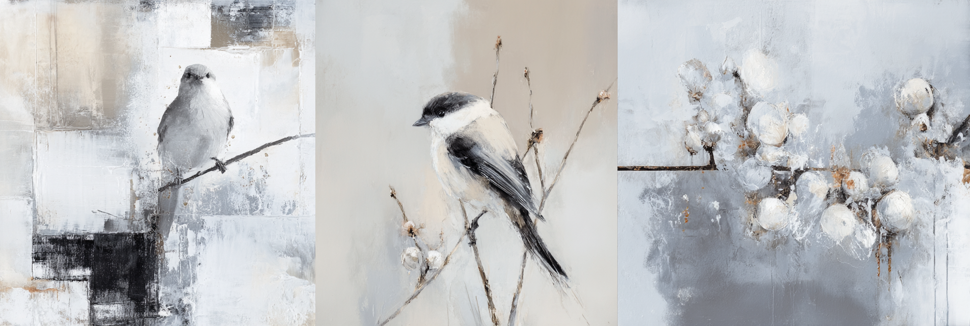 Vogelund Zweig Darstellung Triptychond | Skandinavisch | Einrichtungsstile
