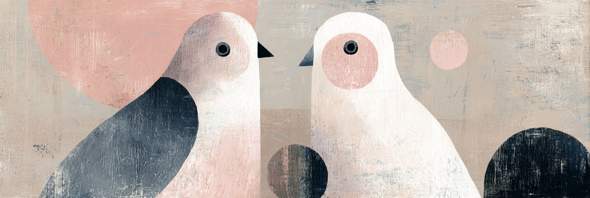 Zwei Abstrakte Vogel Pastel Farben | Skandinavisch | Einrichtungsstile