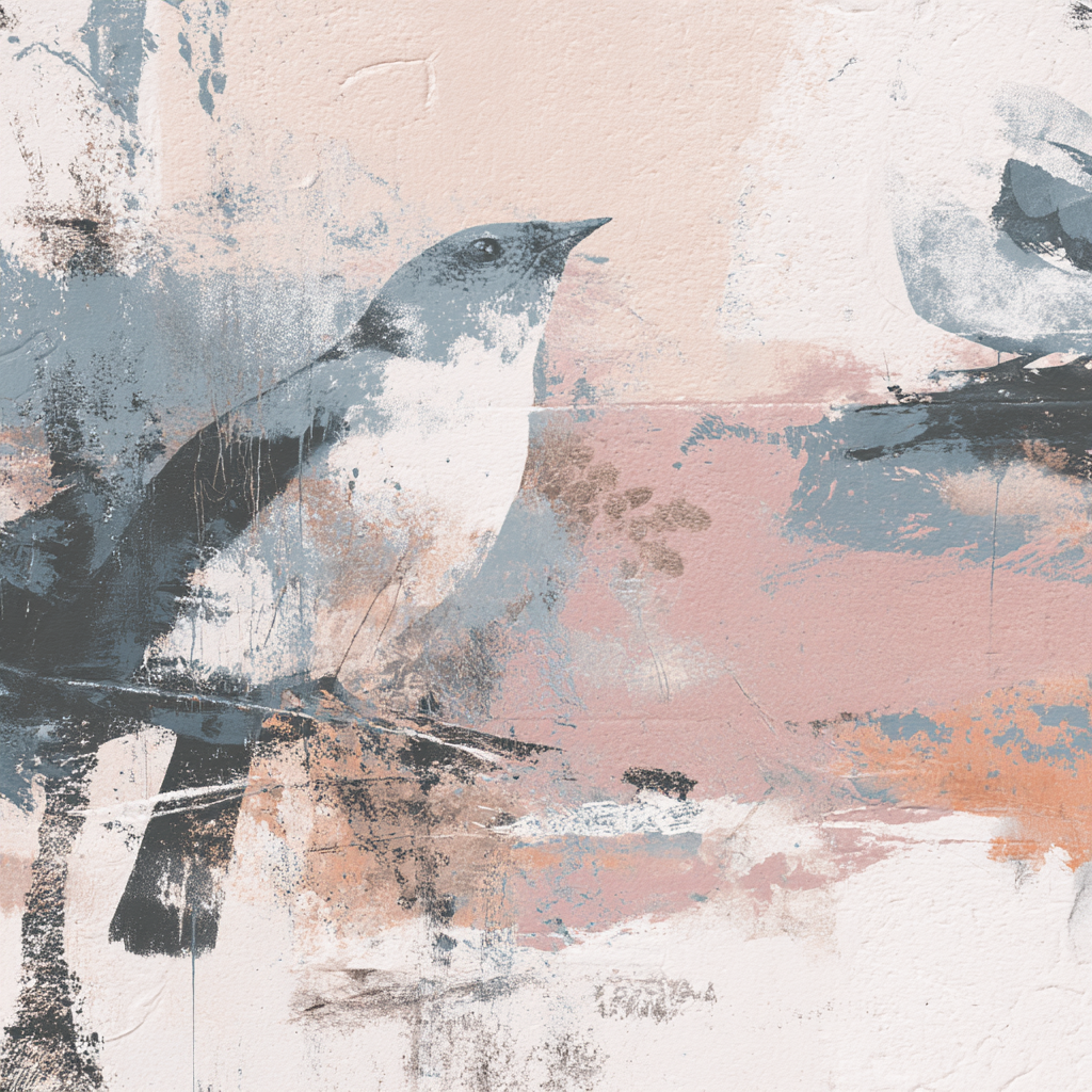 Skandenavisch Kuenstlerisches Vogelbild In Pastellfarben Mit Abstrakten Pinselstrichen | Skandinavisch | Einrichtungsstile