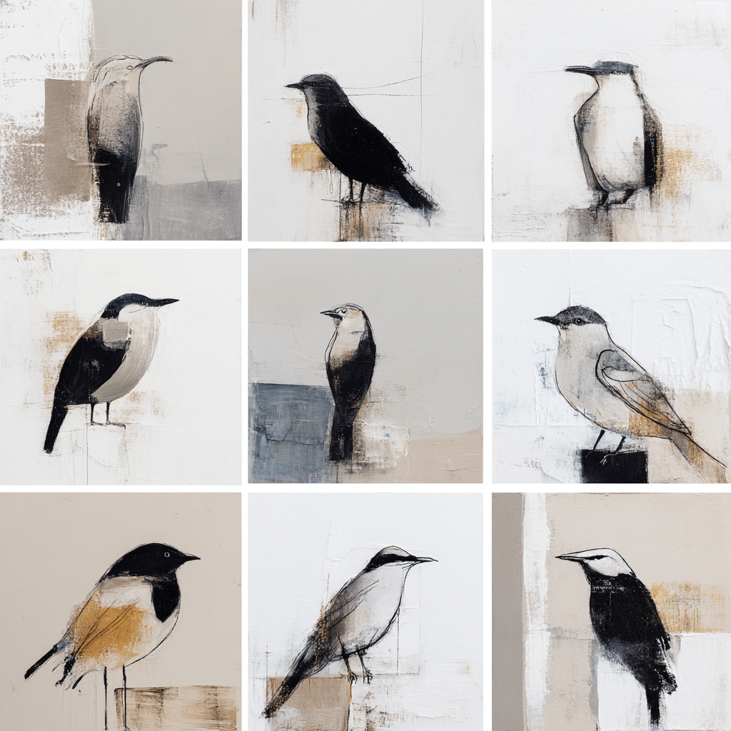 Abstrakte Vogel Illustrationen Gitter | Skandinavisch | Einrichtungsstile
