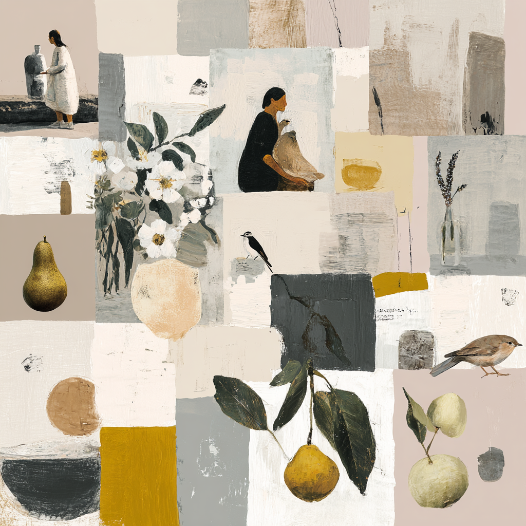 Kollage Aus Kuenstlerischen Elementen Abstrakte Formen Botanische Illustration Figuren | Skandinavisch | Einrichtungsstile