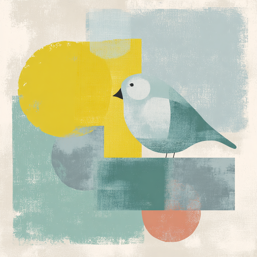Stilisiertes Vogel Und Geometrische Formen Farbig Gelb Blau Orange | Skandinavisch | Einrichtungsstile