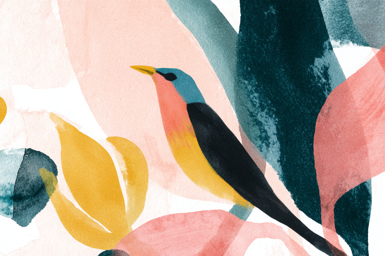 Skandenavisch Vogel Unter Blumen Wasserfarbe | Skandinavisch | Einrichtungsstile