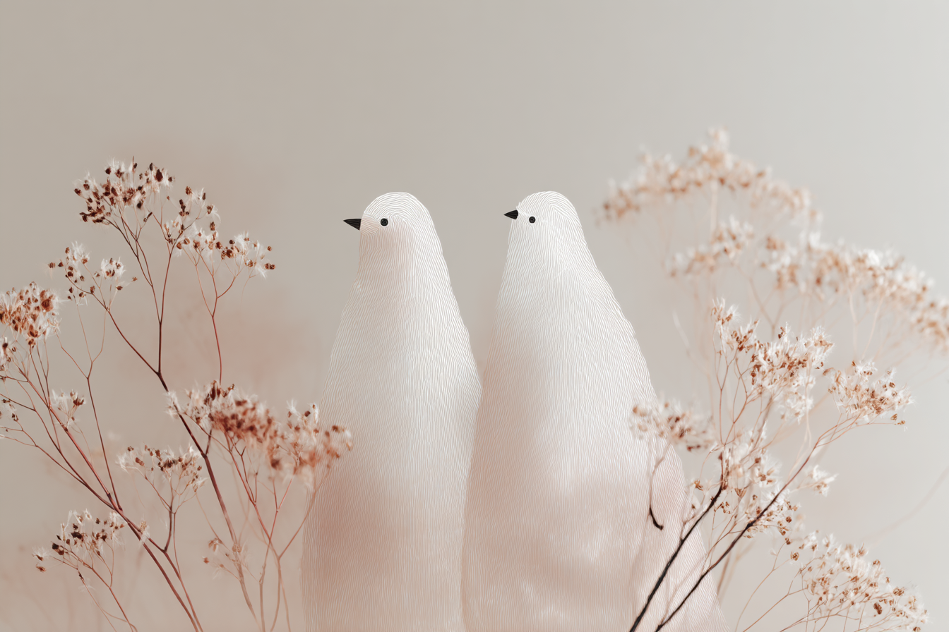 Birds Blumen Weiss | Skandinavisch | Einrichtungsstile