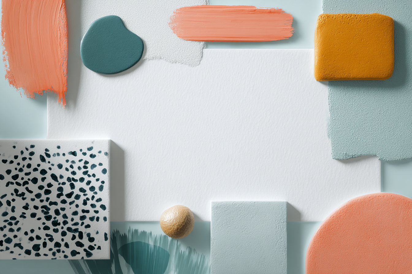 Farbmuster Teal Coral Mustard | Skandinavisch | Einrichtungsstile