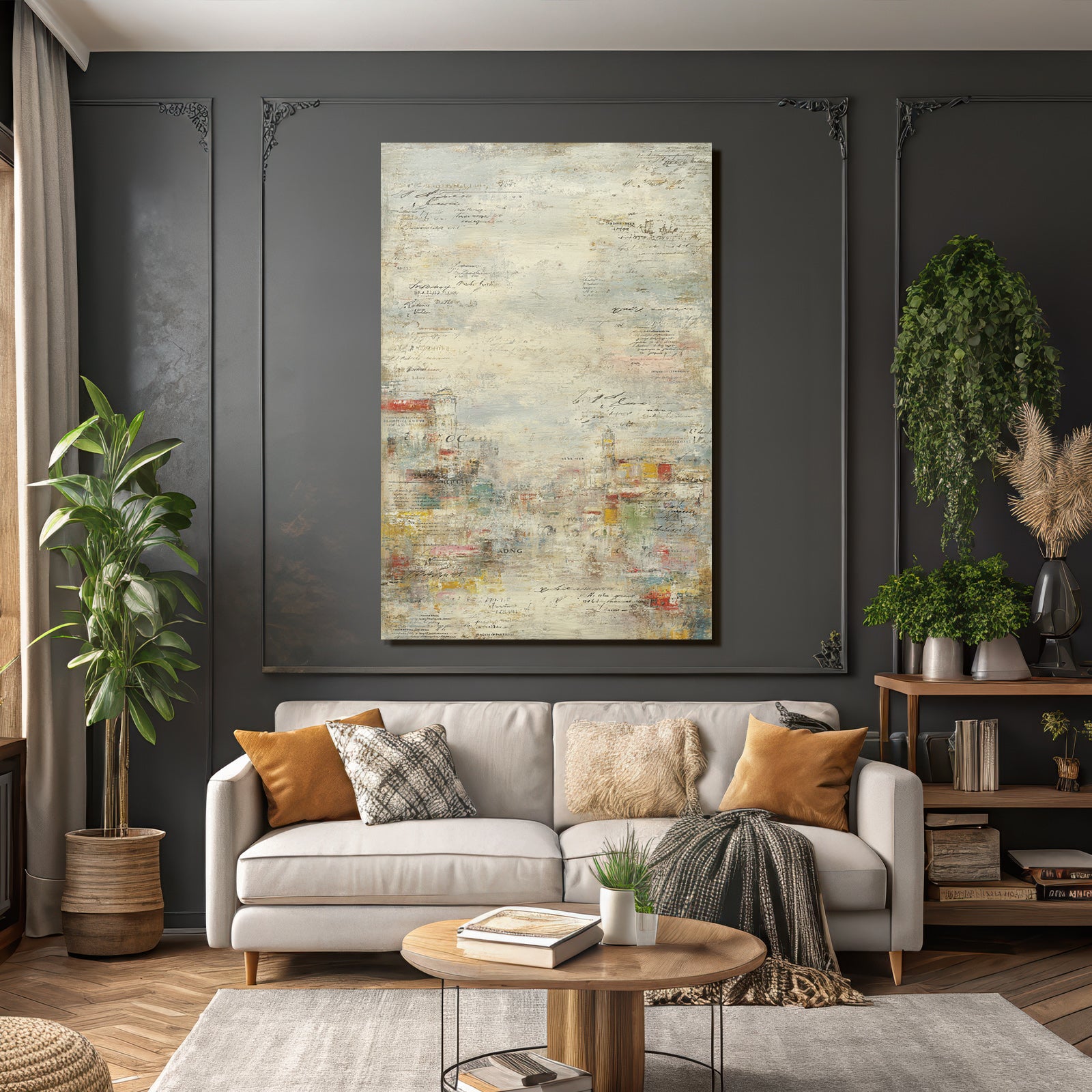 Vintage and shabby abstract art with textures and colorful elements