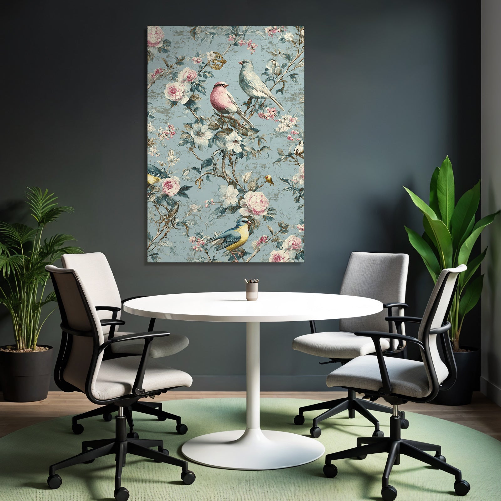 Vintage and shabby flowers with birds decoration