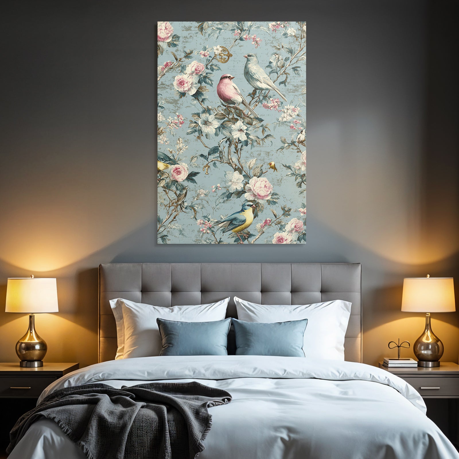 Vintage and shabby flowers with birds decoration