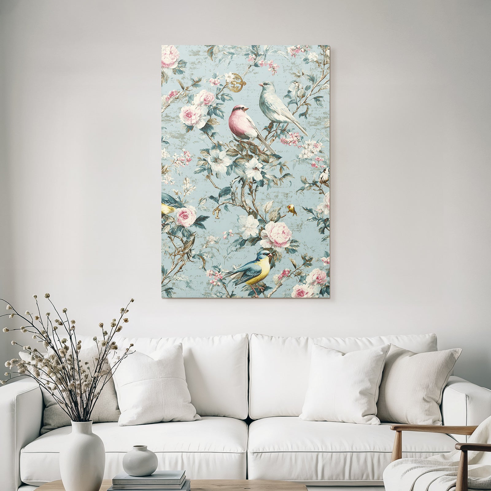 Vintage and shabby flowers with birds decoration